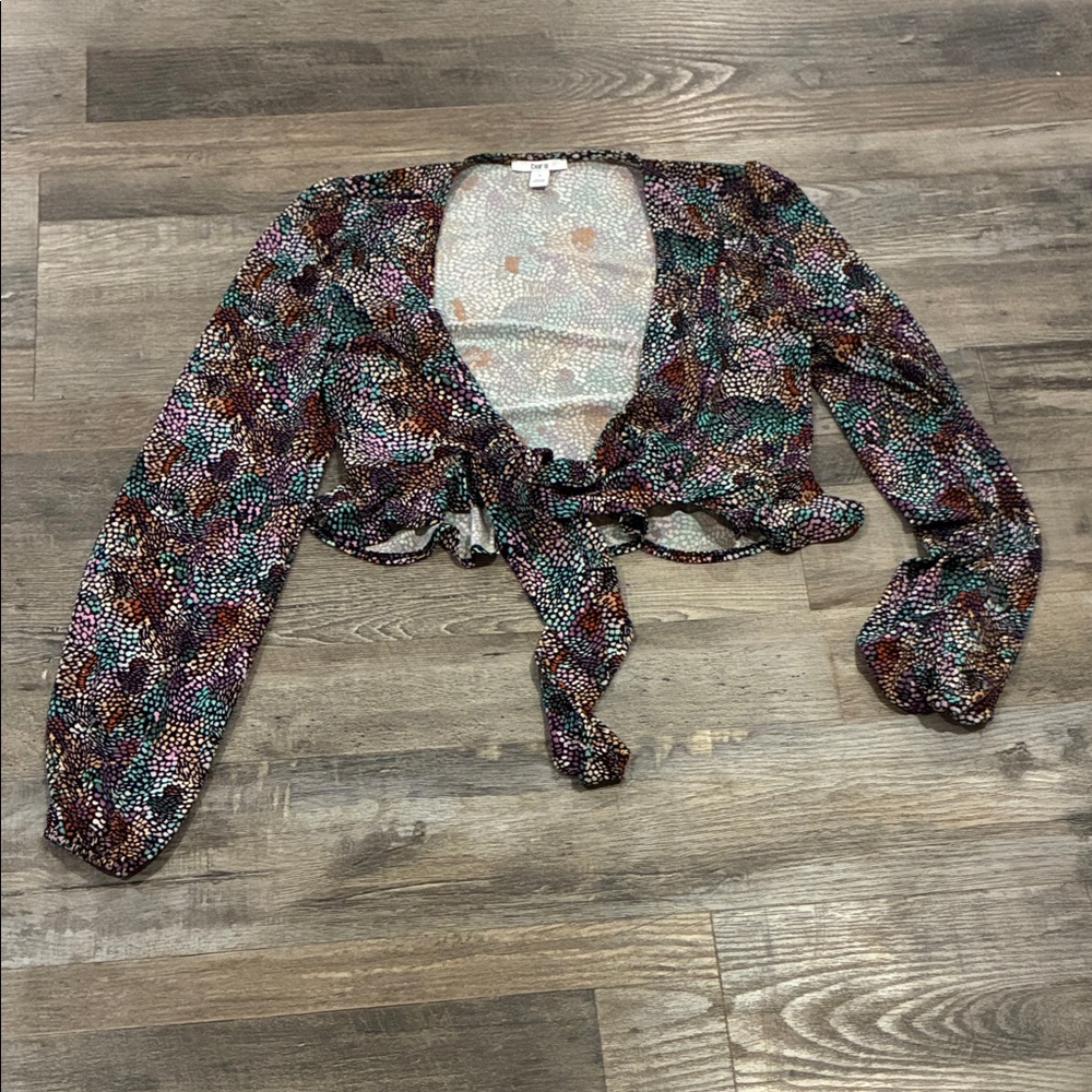 Bar III Multicolor Sexy Dotted Tie Front Ruffle Crop Hippie Festival Top size S